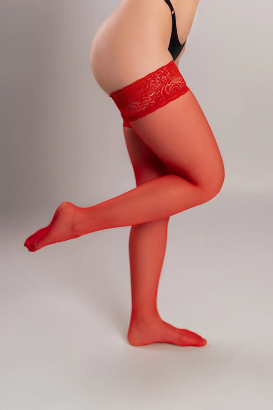 Stockings with lace cuffs and silicone